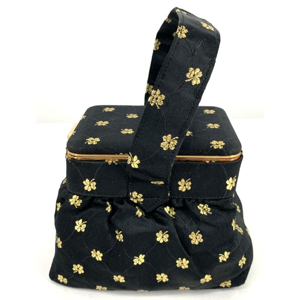 LIN BREN Purse Handbag Black & Gold Satin Brocade Box Mirror 5" Tall - Picture 5 of 10